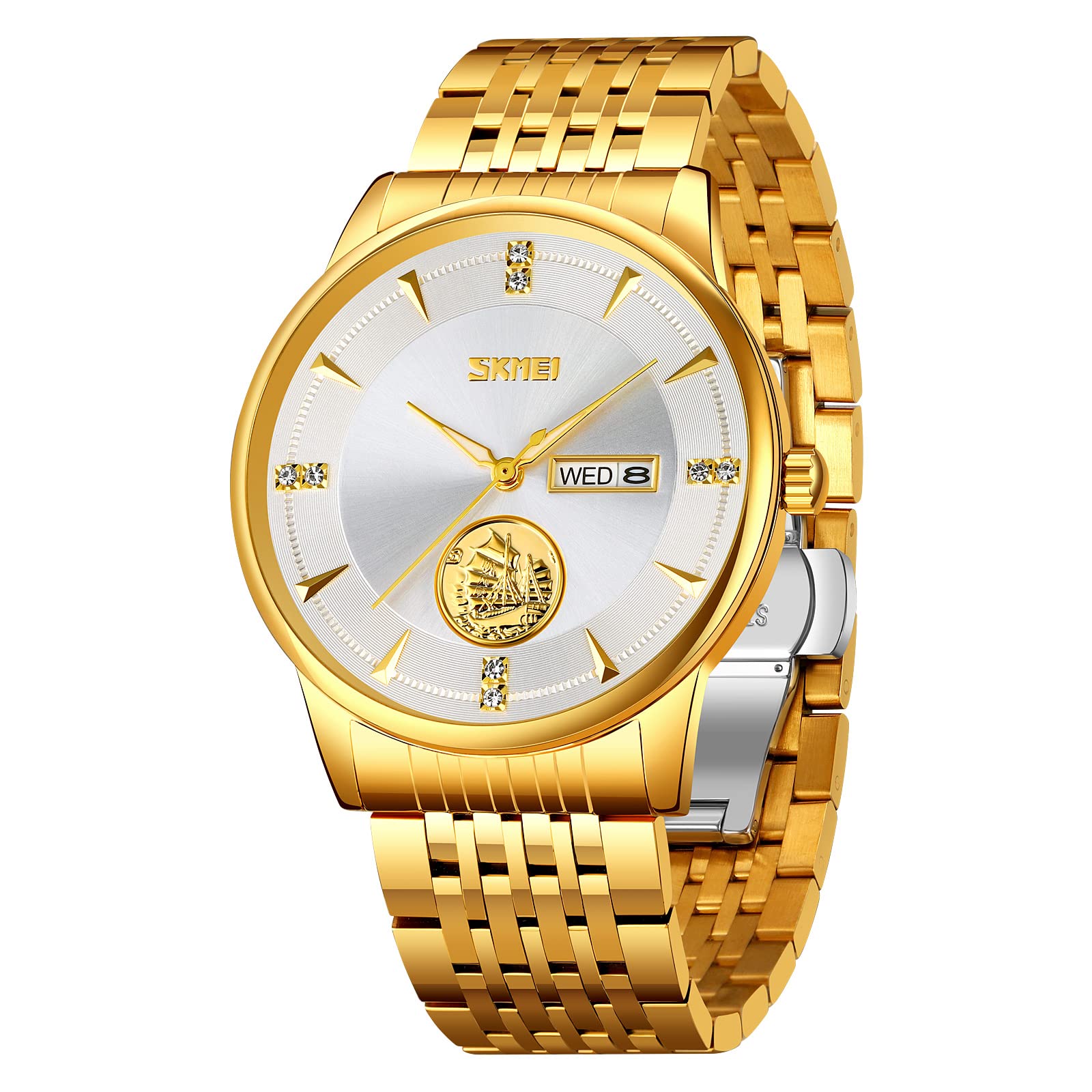 Analog Watch for Men with Gold Stainless Steel Strap and Round Dial for Casual & Formal Wear