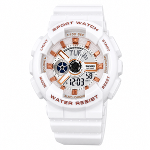 Men's Digital Sports Watch, LED Square Large Face Analog Quartz Wrist Watch with Multi-Time Zone Waterproof Stopwatch
