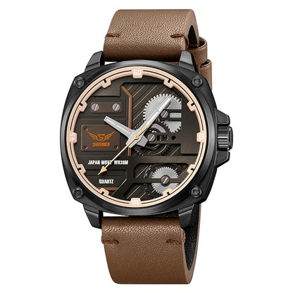 Premium Skeleton Dial Analog Wrist Watch with Leather Strap for men