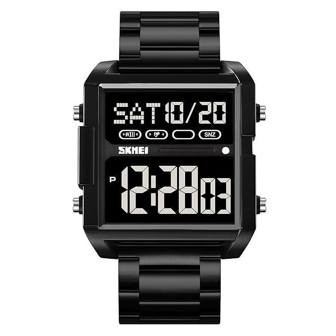Digital Display Metal Strap Wrist Watch for men