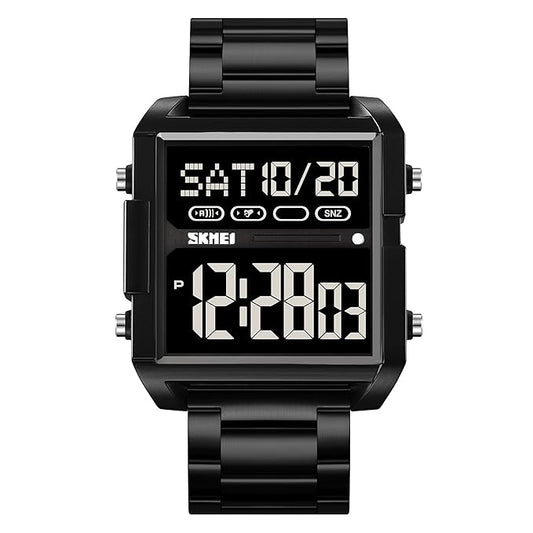 Digital Display Metal Strap Wrist Watch for men