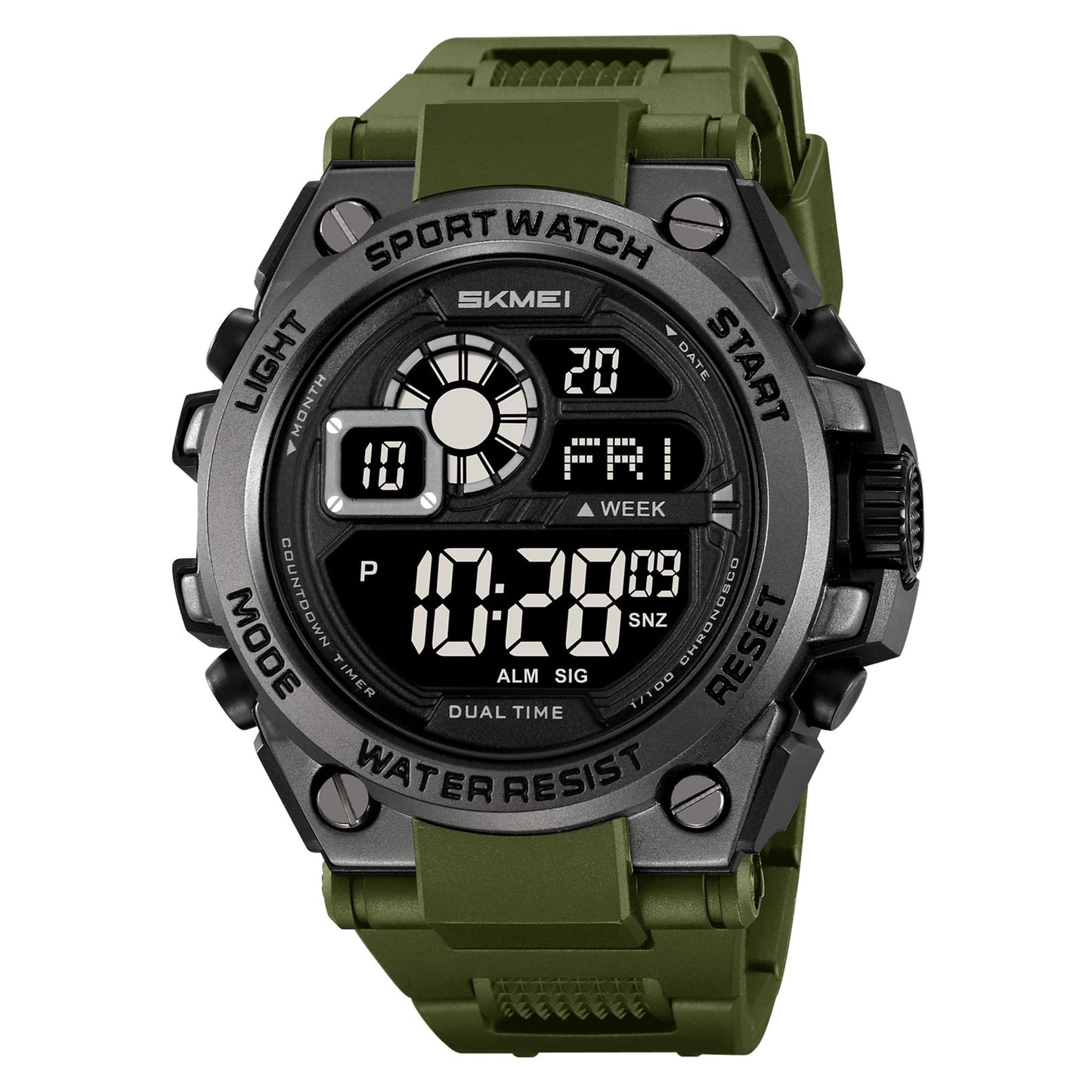 Rugged Digital Sports Watch with Dual Time Display for men