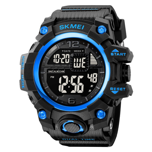 Rugged Digital Sports Watch for Men with Dual Time Display and Outdoor Adventure Style