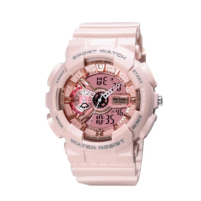 Resin Pink Dial Analogue Digital Men Watch Pink Band
