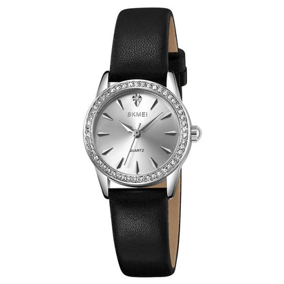 Elegant Crystal Dial Analog Wrist Watch with Leather Strap for women