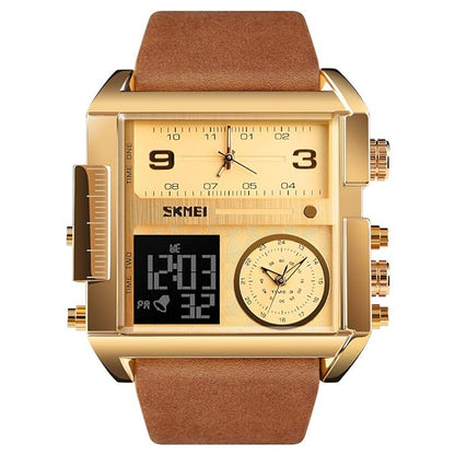Multi Display Analog Digital Wrist Watch with Leather Strap For Men
