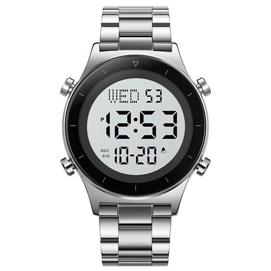 Digital Watch for Men with Silver Metal Strap and Round Dial for Casual & Formal Wear