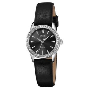 Elegant Crystal Dial Analog Wrist Watch with Leather Strap for women