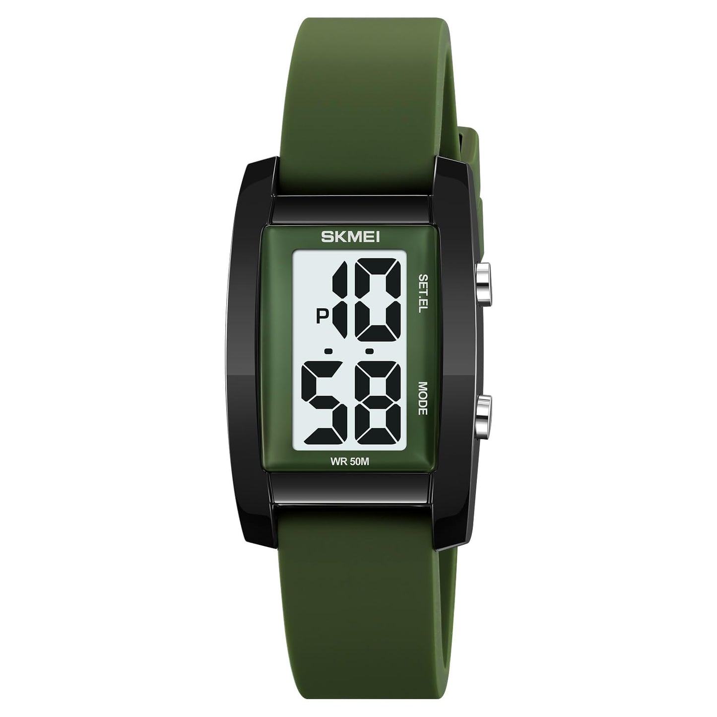 Digital Watch for Men LED Display, Rectangle Dial, Waterproof Sports Watch with Silicone Strap