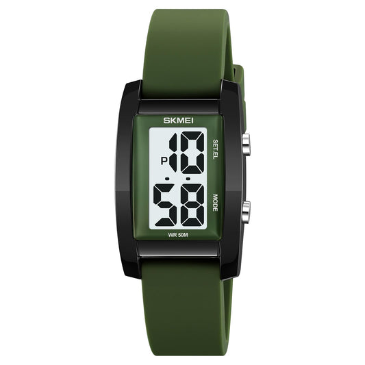 Digital Watch for Men LED Display, Rectangle Dial, Waterproof Sports Watch with Silicone Strap
