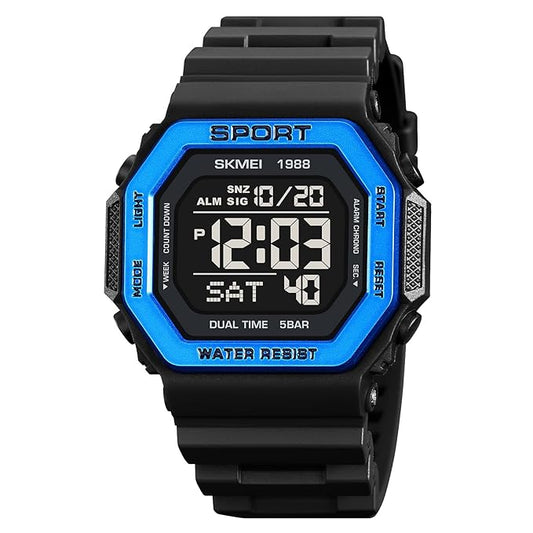 Stylish Digital Sports Watch for Men with Square Dial Dual Time Alarm Stopwatch Luminous Display and Durable Strap