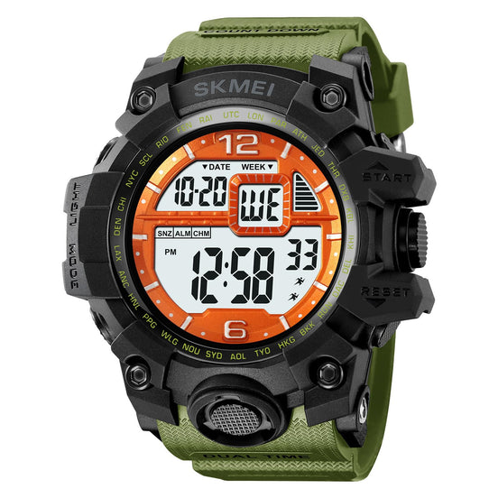 Digital Watch for Men with Army Green Silicone Strap and Round Dial for Casual & Formal Wear