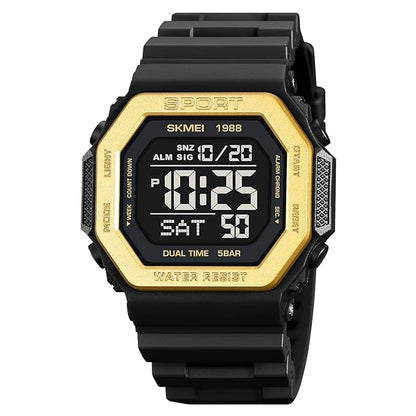 Stylish Digital Sports Watch for Men with Square Dial Dual Time Alarm Stopwatch Luminous Display and Durable Strap