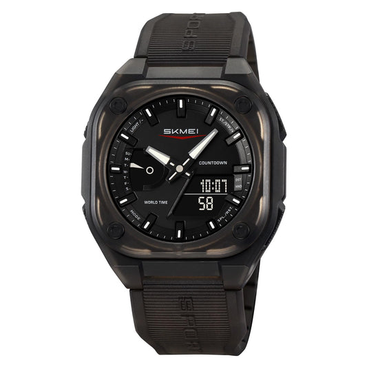 Rugged Analog Digital Sports Watch with Patterned Strap for men