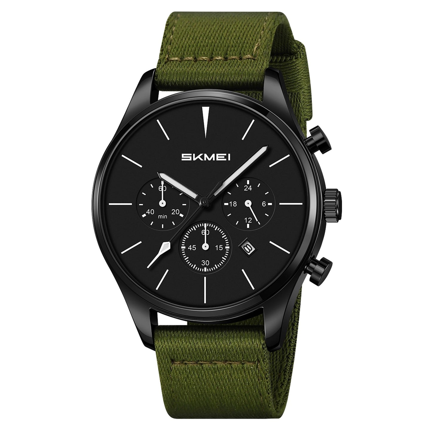 Classic Chronograph Style Analog Watch with Fabric Strap