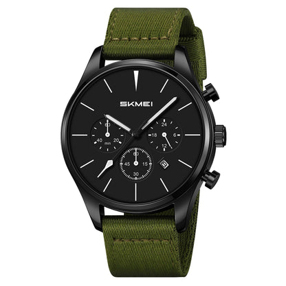 Classic Chronograph Style Analog Watch with Fabric Strap