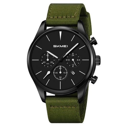 Classic Chronograph Style Analog Watch with Fabric Strap