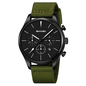 Classic Chronograph Style Analog Watch with Fabric Strap