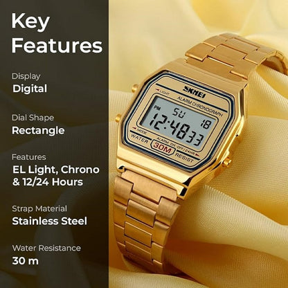 Vintage Digital Wrist Watch with Metal Strap For Women