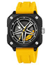 Rolling Watch for Men with Yellow Silicone Strap and Round Dial for Casual & Formal Wear