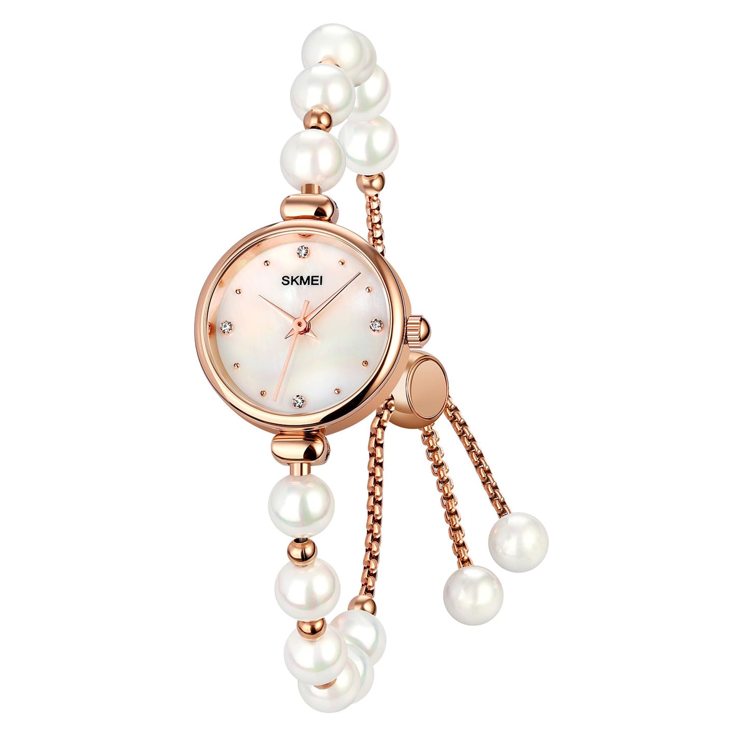 Elegant Pearl Chain Analog Watch for Women with Premium Rose Gold Finish and Adjustable Bracelet Design