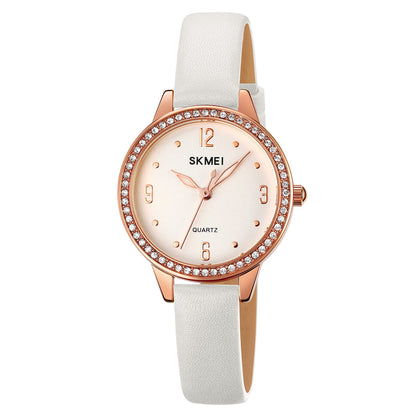 Elegant Women Wristwatch with Sparkling Rhinestone Bezel and Textured Strap