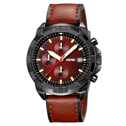 Men Quartz Watch Six Pointer Popular Leather Strap Waterproof Watch
