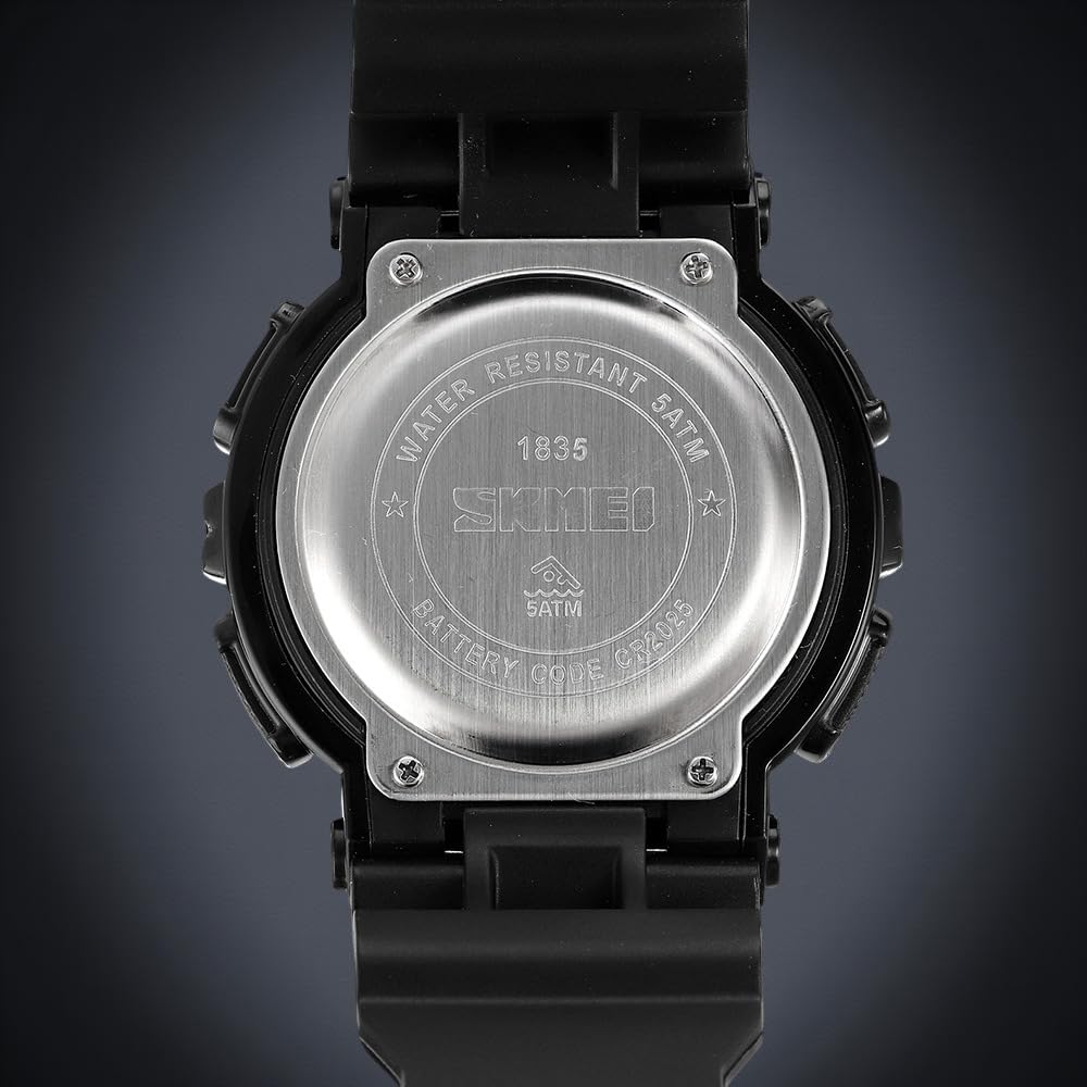 Men's Digital Sports Watch, LED Square Large Face Analog Quartz Wrist Watch with Multi-Time Zone Waterproof Stopwatch