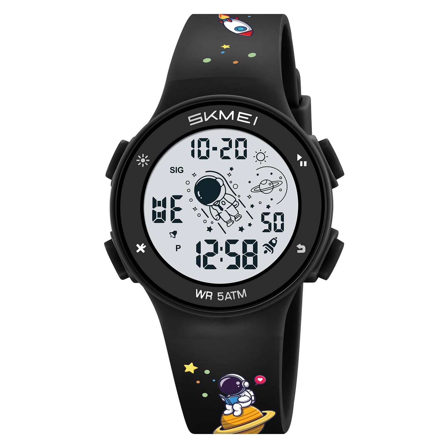 Kids Digital Watch with Cartoon Space Design and Soft Comfortable Strap for Daily Wear