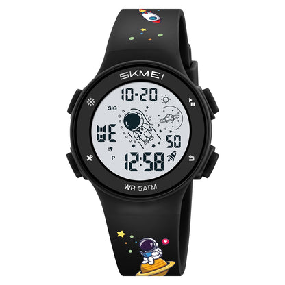 Kids Digital Watch with Cartoon Space Design and Soft Comfortable Strap for Daily Wear