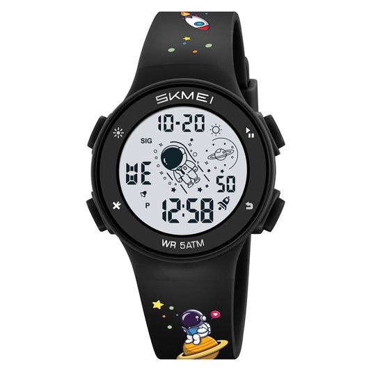 Kids Digital Watch with Cartoon Space Design and Soft Comfortable Strap for Daily Wear