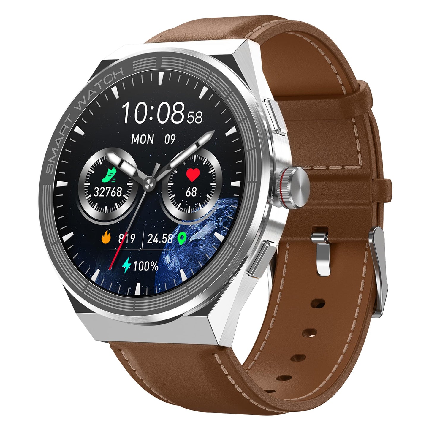 Premium AMOLED Smartwatch with Classic Round Dial and Advanced Fitness Features