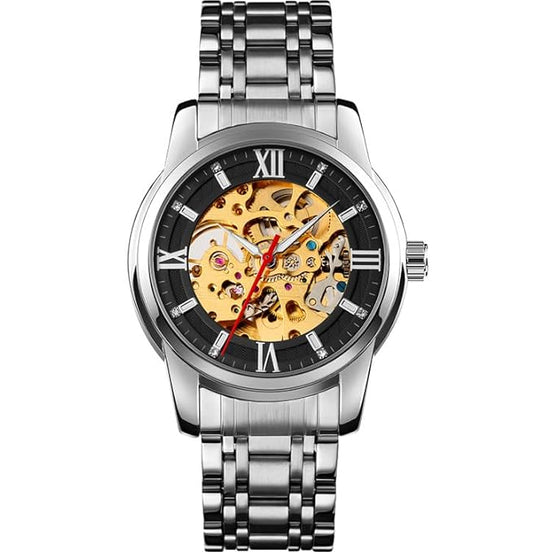 Automatic Watch for Men with Silver Stainless Steel Strap and Round Dial for Casual & Formal Wear