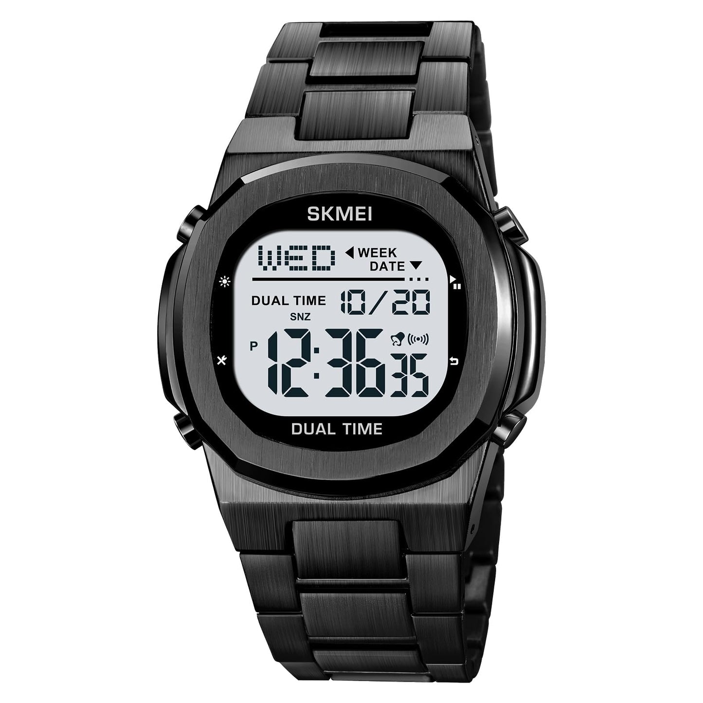 Premium Digital Sports Watch for Men with Stainless Steel Strap, Waterproof Style Wrist Watch for Casual Outdoor and Daily Wear
