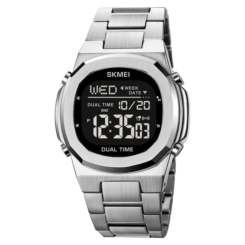 Premium Digital Sports Watch for Men with Stainless Steel Strap, Waterproof Style Wrist Watch for Casual Outdoor and Daily Wear