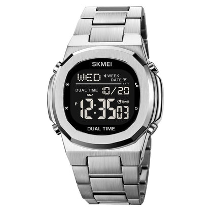 Premium Digital Sports Watch for Men with Stainless Steel Strap, Waterproof Style Wrist Watch for Casual Outdoor and Daily Wear