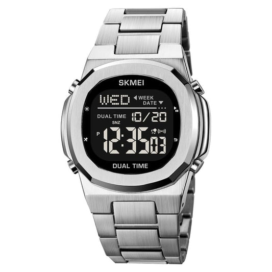 Premium Digital Sports Watch for Men with Stainless Steel Strap, Waterproof Style Wrist Watch for Casual Outdoor and Daily Wear
