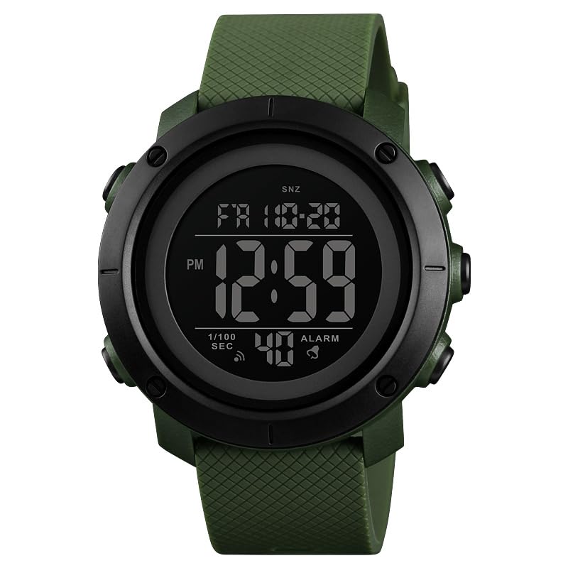 Digital Watch for Men with Round Dial, Dual Time Display, Alarm & Chronograph, Water Resistant Sports Watch with Durable Strap