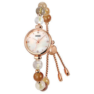 Elegant Pearl Chain Analog Watch for Women with Premium Rose Gold Finish and Adjustable Bracelet Design