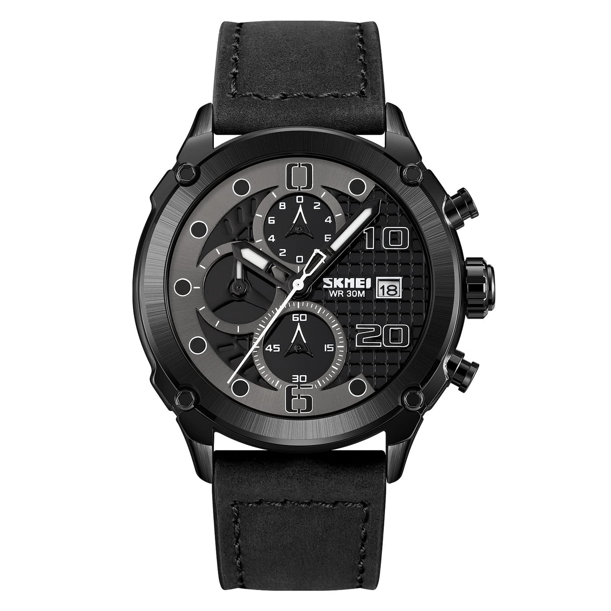 Analog Watch for Men with Black Leather Strap and Round Dial for Casual & Formal Wear