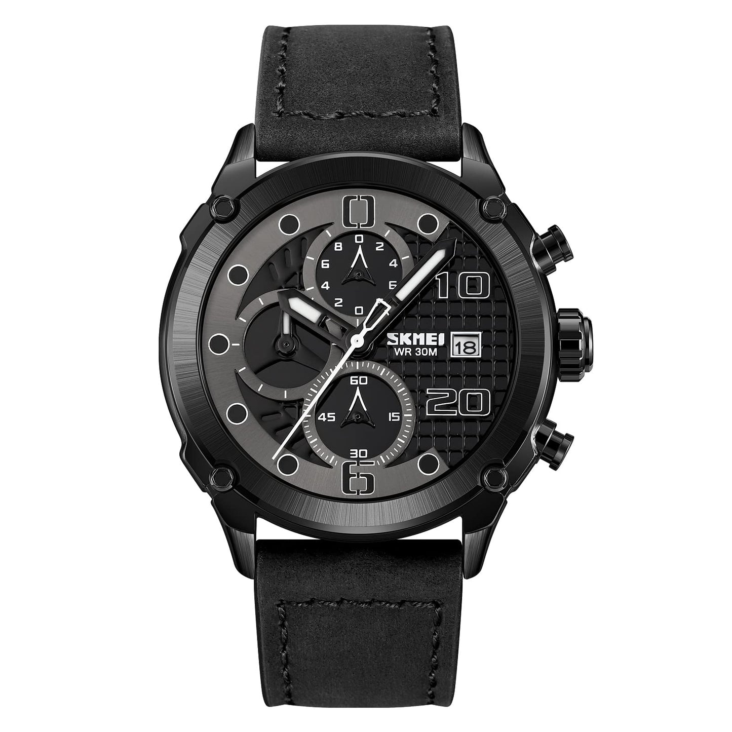 Premium Leather Chronograph Wristwatch with Textured Multi-Dial