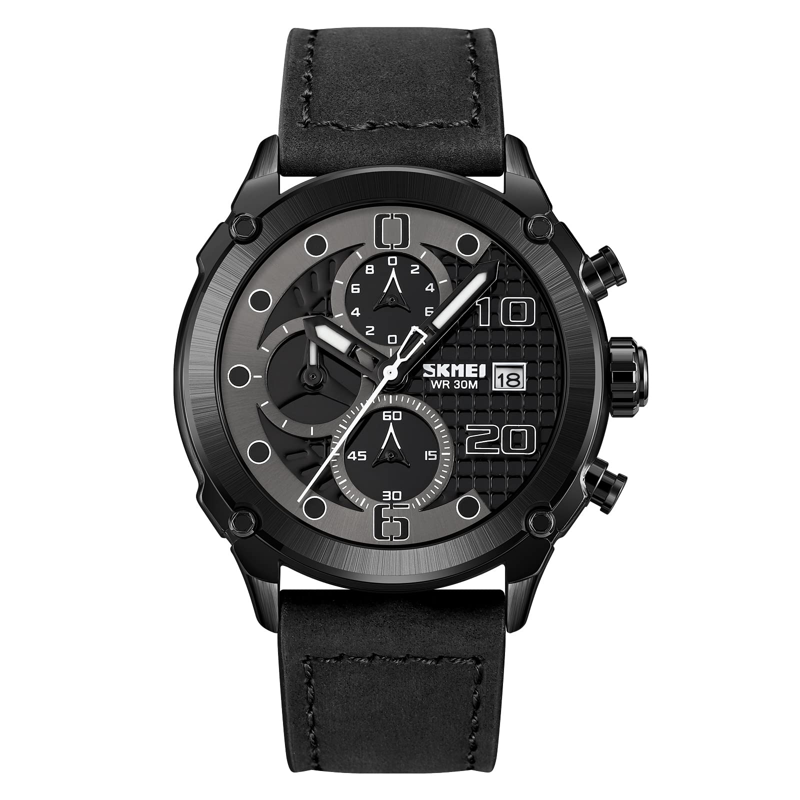Analog Watch for Men with Black Leather Strap and Round Dial for Casual & Formal Wear