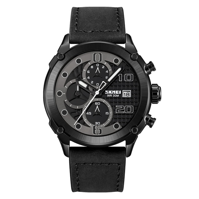 Analog Watch for Men with Black Leather Strap and Round Dial for Casual & Formal Wear