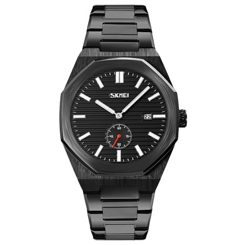 Premium Black Watch for Men – Stainless Steel Strap, Analog Dial with Date Function