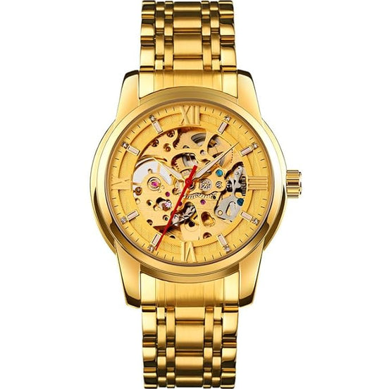 Automatic Watch for Men with Gold Stainless Steel Strap and Round Dial for Casual & Formal Wear