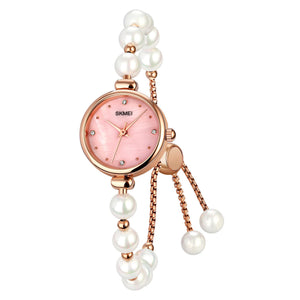 Elegant Pearl Chain Analog Watch for Women with Premium Rose Gold Finish and Adjustable Bracelet Design