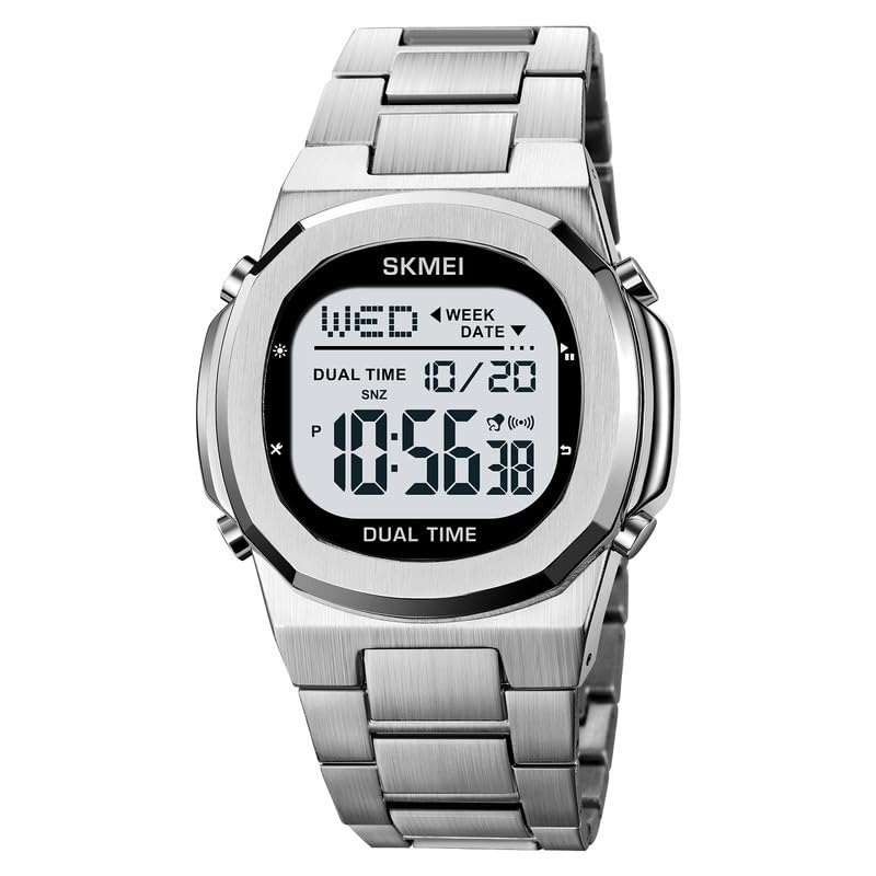 Premium Digital Sports Watch for Men with Stainless Steel Strap, Waterproof Style Wrist Watch for Casual Outdoor and Daily Wear
