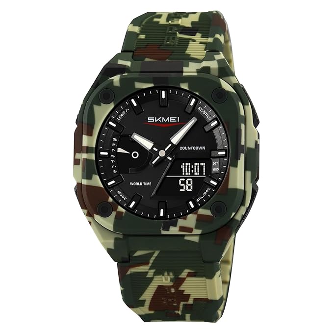 Rugged Analog Digital Sports Watch with Patterned Strap for men