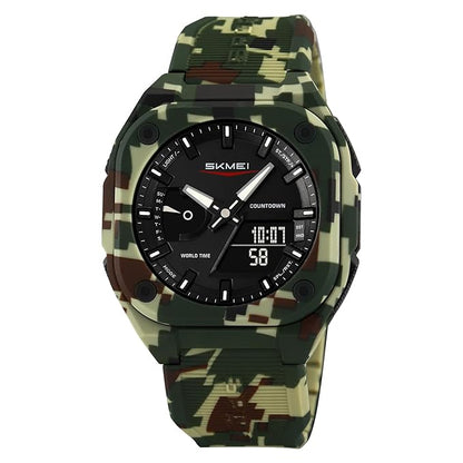 Rugged Analog Digital Sports Watch with Patterned Strap for men