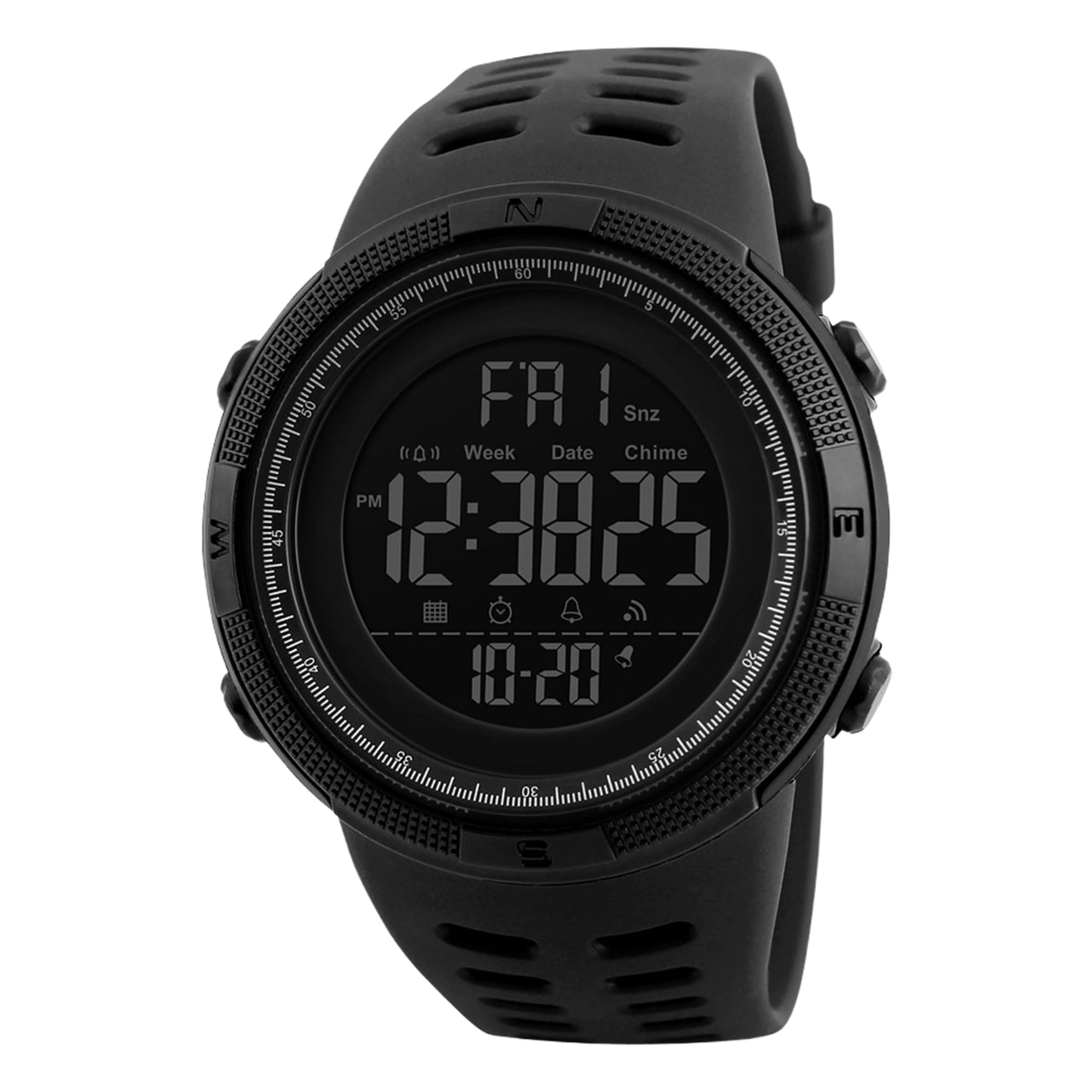 Stealth Outdoor Digital Sports Watch with Rugged Silicone Strap and Multifunction Display